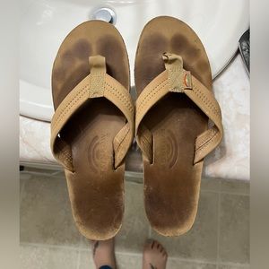 Rainbow leather flip flops